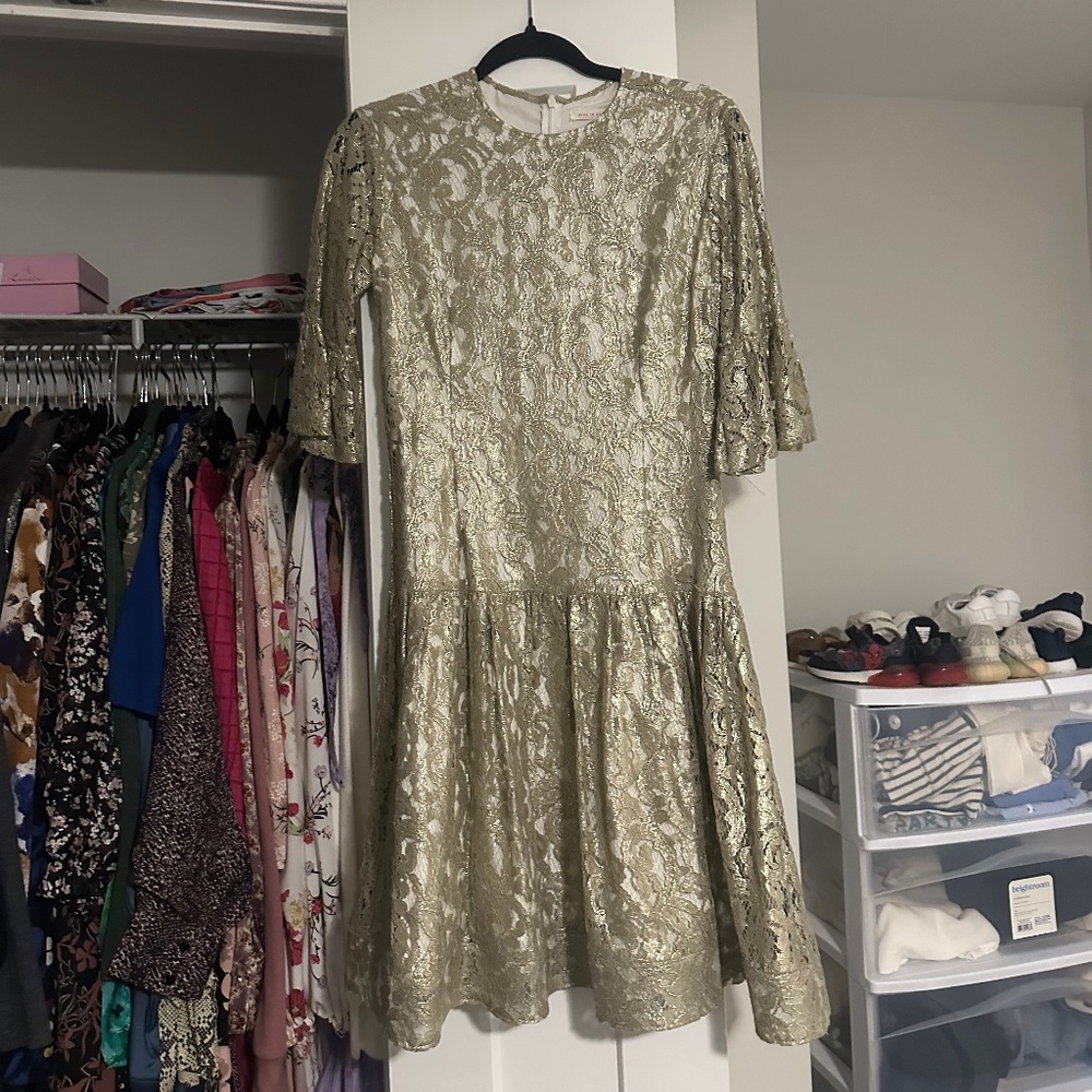“Just in case” gold lace bell sleeve dress